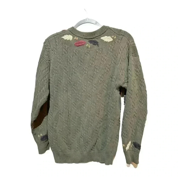 Vintage Izod Club Green VNeck Hand Embroidered Chunky Sweater Unisex Cottagecore - Picture 3 of 7
